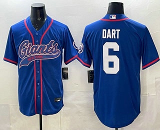 Men's New York Giants #6 Jaxson Dart Royal With Patch Cool Base Stitched Baseball Jersey