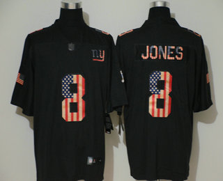 Men's New York Giants #8 Daniel Jones 2019 Black Salute To Service USA Flag Fashion Limited Jersey