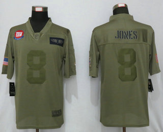 Men's New York Giants #8 Daniel Jones NEW Olive 2019 Salute To Service Stitched NFL Nike Limited Jersey