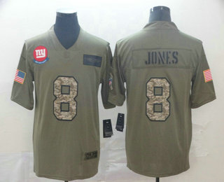 Men's New York Giants #8 Daniel Jones Olive Camo 2019 Salute To Service Stitched NFL Nike Limited Jersey