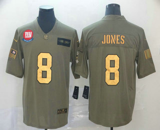 Men's New York Giants #8 Daniel Jones Olive Gold 2019 Salute To Service Stitched NFL Nike Limited Jersey