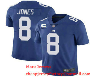 Men's New York Giants #8 Daniel Jones Royal With 3 star C Patch Vapor Untouchable Limited Stitched Jersey