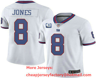 Men's New York Giants #8 Daniel Jones White With 3 star C Patch Limited Stitched Jersey