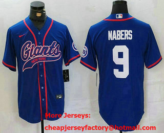 Men's New York Giants #9 Malik Nabers Royal With Patch Cool Base Stitched Baseball Jersey