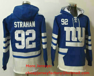 Men's New York Giants #92 Michael Strahan NEW Blue Pocket Stitched NFL Pullover Hoodie