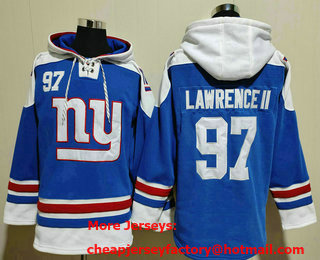 Men's New York Giants #97 Dexter Lawrence II Blue Ageless Must Have Lace Up Pullover Hoodie
