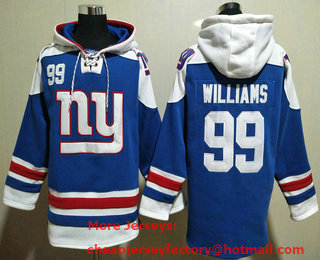 Men's New York Giants #99 Leonard Williams Blue Ageless Must Have Lace Up Pullover Hoodie