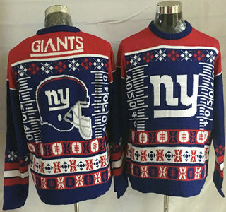 Men's New York Giants Blue With Red NFL Sweater 01