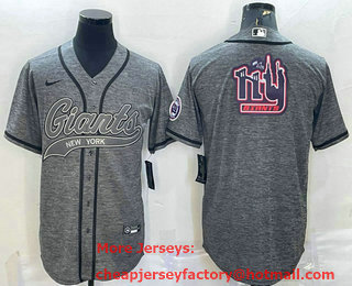 Men's New York Giants Grey Team Big Logo With Patch Cool Base Stitched Baseball Jersey