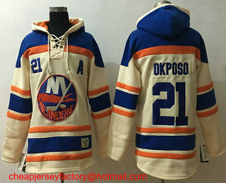 Men's New York Islanders #21 Kyle Okposo Cream Stitched NHL Old Time Hockey Hoodie