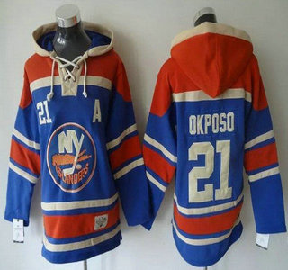 Men's New York Islanders #21 Kyle Okposo Old Time Hockey Home Light Blue Hoody