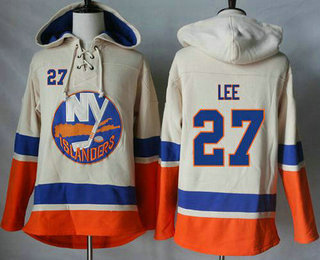 Men's New York Islanders #27 Anders Lee Cream Sawyer Hooded Sweatshirt Stitched NHL Jersey