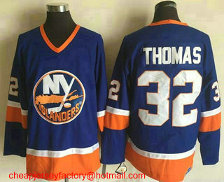 Men's New York Islanders #32 Steve Thomas Light Blue 1984-85 CCM Throwback Stitched Vintage Hockey Jersey