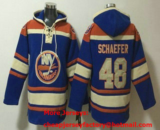 Men's New York Islanders #48 Matthew Schaefer Blue Ageless Must Have Lace Up Pullover Hoodie