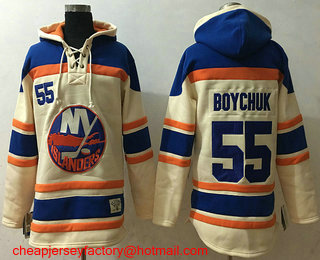 Men's New York Islanders #55 Johnny Boychuk Cream Stitched NHL Old Time Hockey Hoodie
