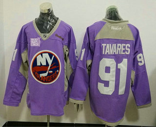 Men's New York Islanders #91 John Tavares Pink Fights Cancer Stitched NHL Reebok Hockey Jersey