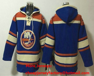 Men's New York Islanders Blank Blue Ageless Must Have Lace Up Pullover Hoodie