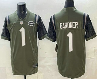 Men's New York Jets #1 Sauce Gardner Green Rivalries FUSE Vapor Stitched Jersey