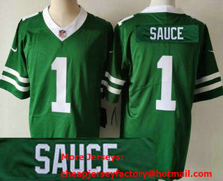 Men's New York Jets #1 Sauce Gardner Limited Green Nickname Sauce Vapor Jersey
