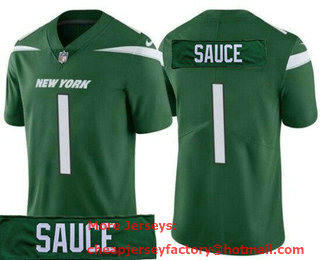 Men's New York Jets #1 Sauce Gardner Limited Green Nickname Vapor Jersey