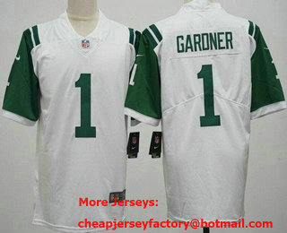 Men's New York Jets #1 Sauce Gardner Limited White Classic Vapor Jersey