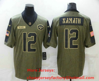 Men's New York Jets #12 Joe Namath 2021 Olive Salute To Service Limited Stitched Jersey