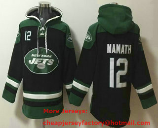 Men's New York Jets #12 Joe Namath Black Ageless Must Have Lace Up Pullover Hoodie