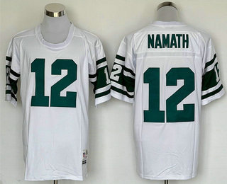 Men's New York Jets #12 Joe Namath White Stitched Thowback Jersey