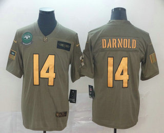Men's New York Jets #14 Sam Darnold Olive Gold 2019 Salute To Service Stitched NFL Nike Limited Jersey