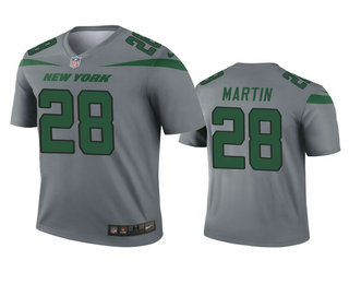Men's New York Jets #28 Curtis Martin Gray Inverted Legend Jersey
