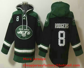Men's New York Jets #8 Aaron Rodgers Black Ageless Must Have Lace Up Pullover Hoodie