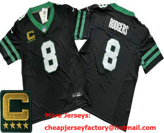 Men's New York Jets #8 Aaron Rodgers Limited Black C Patch FUSE Vapor Jersey