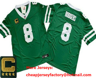 Men's New York Jets #8 Aaron Rodgers Limited Green C Patch FUSE Vapor Jersey