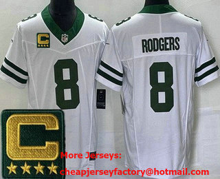 Men's New York Jets #8 Aaron Rodgers Limited White C Patch FUSE Vapor Jersey