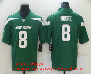 Men's New York Jets #8 Elijah Moore Green 2021 Vapor Untouchable Stitched NFL Nike Limited Jersey