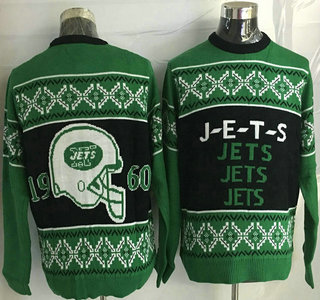 Men's New York Jets Navy Blue With Green NFL Sweater