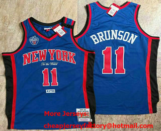 Men's New York Knicks #11 Jalen Brunson Blue 2025-26 Hardwood Classics Soul AU Throwback Jersey