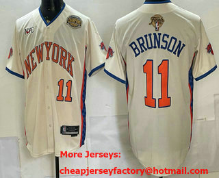 Men's New York Knicks #11 Jalen Brunson Cream 2026 Finals Eastern Conference Champions Patch Stitched Baseball Jersey