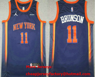 Men's New York Knicks #11 Jalen Brunson Navy Statement Icon Sponsor Swingman Jersey