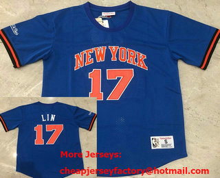 Men's New York Knicks #17 Jeremy Lin Blue Short-Sleeved Swingman Stitched Throwback Jersey