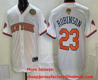 Men's New York Knicks #23 Mitchell Robinson White 2026 Finals Eastern Conference Champions Patch Stitched Baseball Jersey