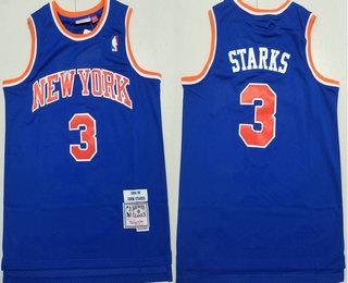 Men's New York Knicks #3 John Starks Blue Hardwood Classics Soul Swingman Stitched Throwback Jersey
