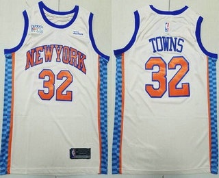 Men's New York Knicks #32 Karl Anthony Towns Cream 2025 City Sponsor Swingman Jersey