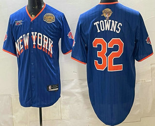 Men's New York Knicks #32 Karl-Anthony Towns Royal 2026 Finals Eastern Conference Champions Patch Stitched Baseball Jersey