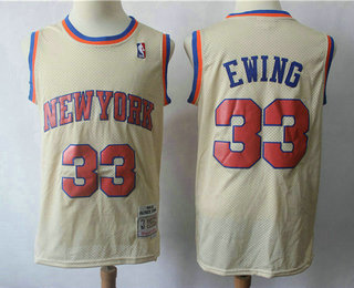 Men's New York Knicks #33 Patrick Ewing 1991-92 Cream Hardwood Classics Soul Swingman Throwback Jersey