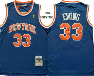 Men's New York Knicks #33 Patrick Ewing Blue 1991-92 Hardwood Classics Soul Swingman Throwback Jersey