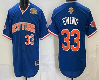 Men's New York Knicks #33 Patrick Ewing Royal 2026 Finals Champions Patch Stitched Baseball Jersey