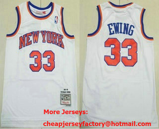 Men's New York Knicks #33 Patrick Ewing White 1991-92 Hardwood Classics Soul Throwback Jersey