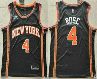 Men's New York Knicks #4 Derrick Rose Black City Diamond 75th Icon Swingman Jersey