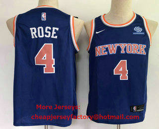 Men's New York Knicks #4 Derrick Rose Blue 2020 Nike Swingman Stitched NBA Jersey With The Sponsor Logo